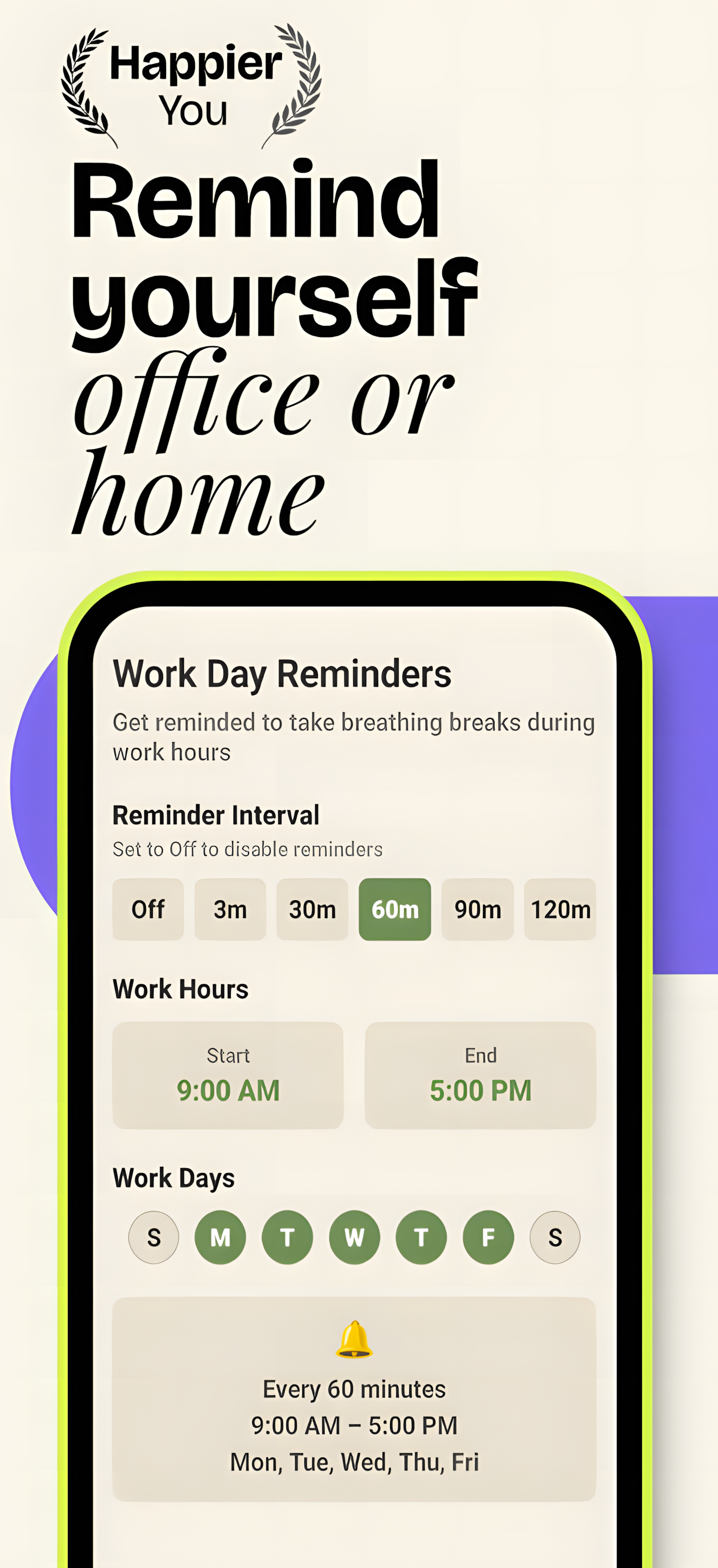 Work day reminders settings