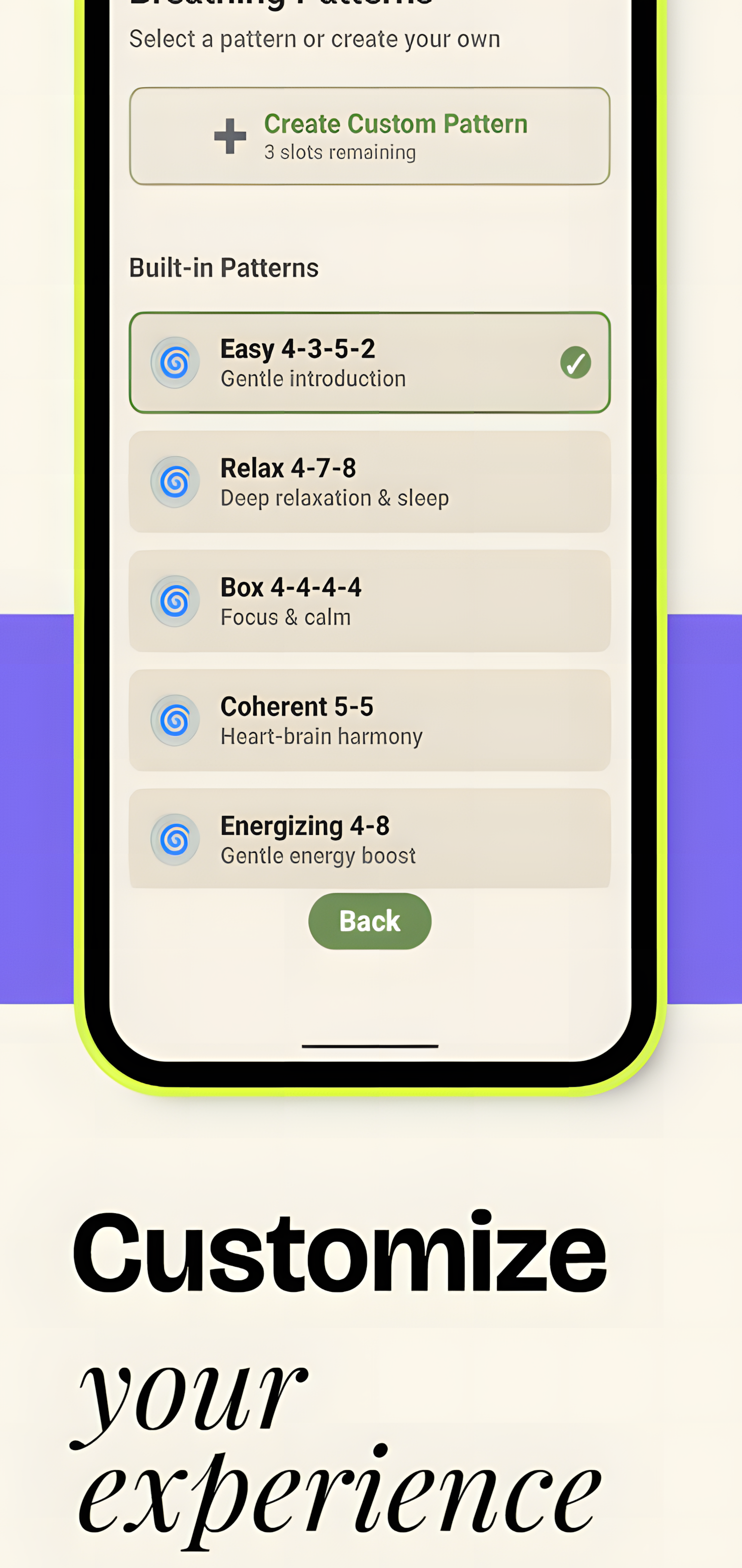 Breathing patterns selection